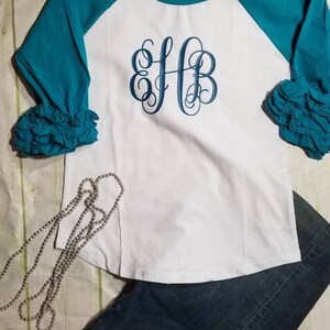Girls Teal Ruffle Raglan Shirts- Monogramable Shirts - Etsy