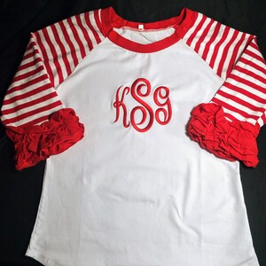 Stripe Icing Ruffle Raglan Shirts- Multiple Colors Monogramable Stripe ...