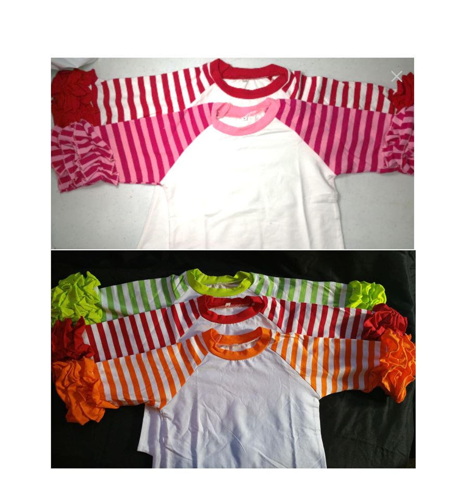 Stripe Icing Ruffle Raglan Shirts- Multiple Colors Monogramable Stripe ...