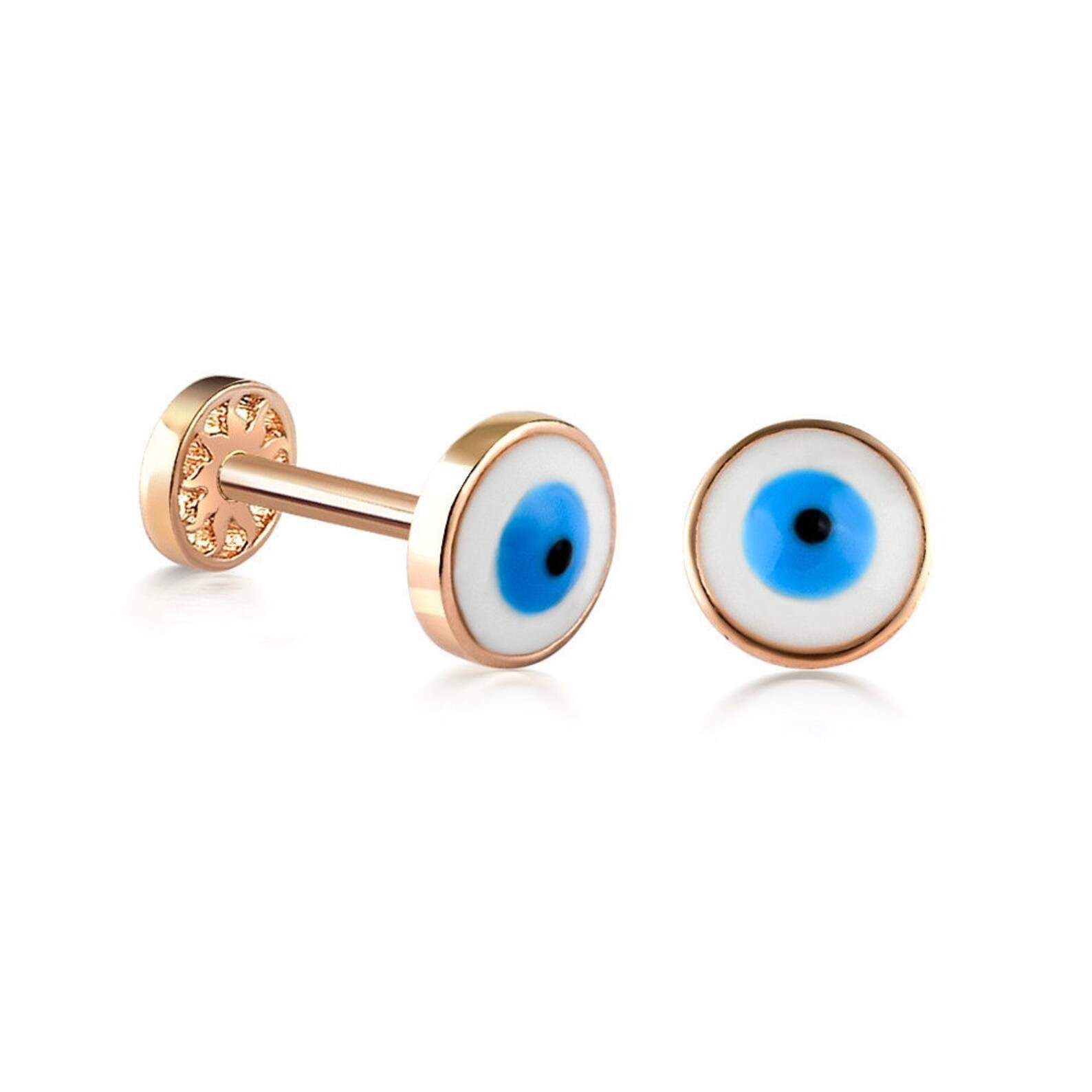 14K Solid Gold Evil Eye Piercing Minimalist Tragus Piercing Etsy
