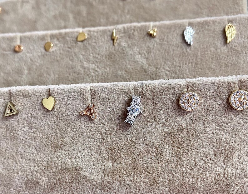 Stud Earring Gold Stud Piercing Ear Stud Piercing Stud Ear Piercing Minimalist Tragus Piercing 14K Solid Gold Triple Stone Piercing