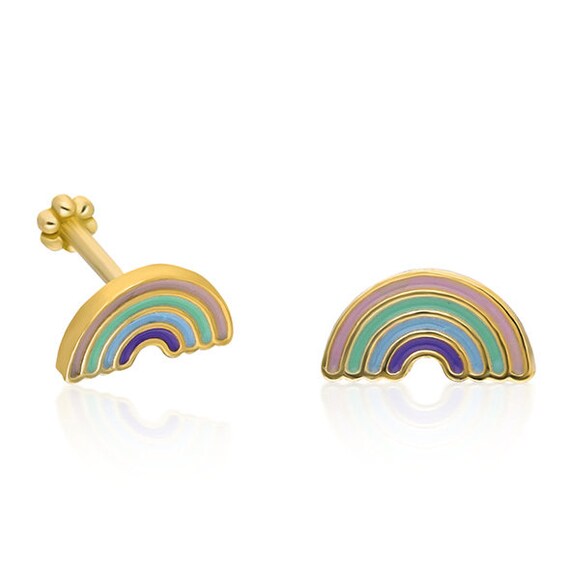 14K Solid Gold Rainbow Piercing Minimalist Tragus Piercing | Etsy