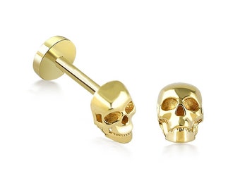 14k Gold Skull Stud Earrings - Etsy