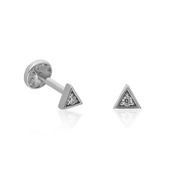 14K Solid Gold White Stone Triangle Tragus Piercing