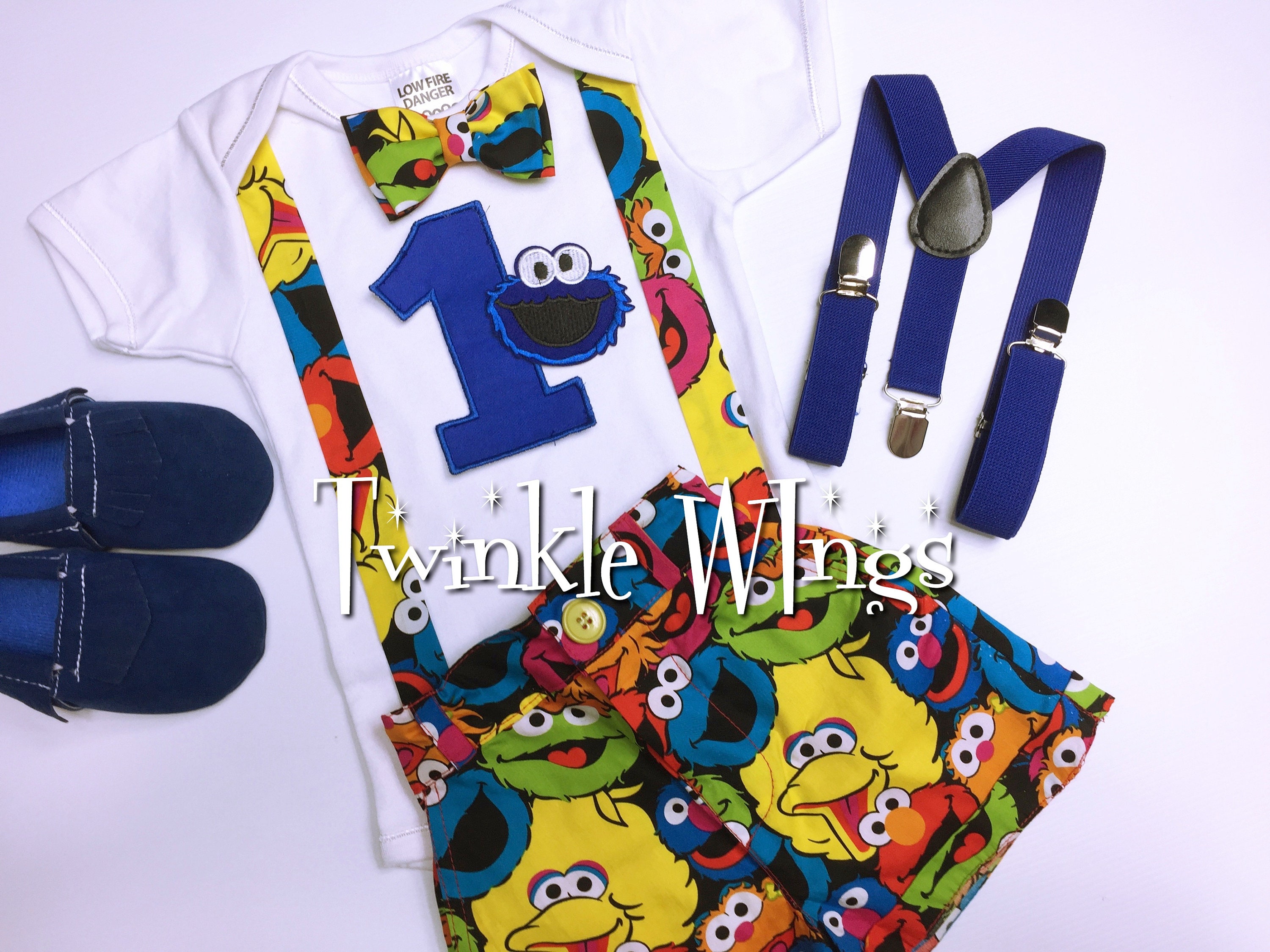 1st Birthday 3 Pc Birthday Outfit Set Inspired Sesame Street Elmo