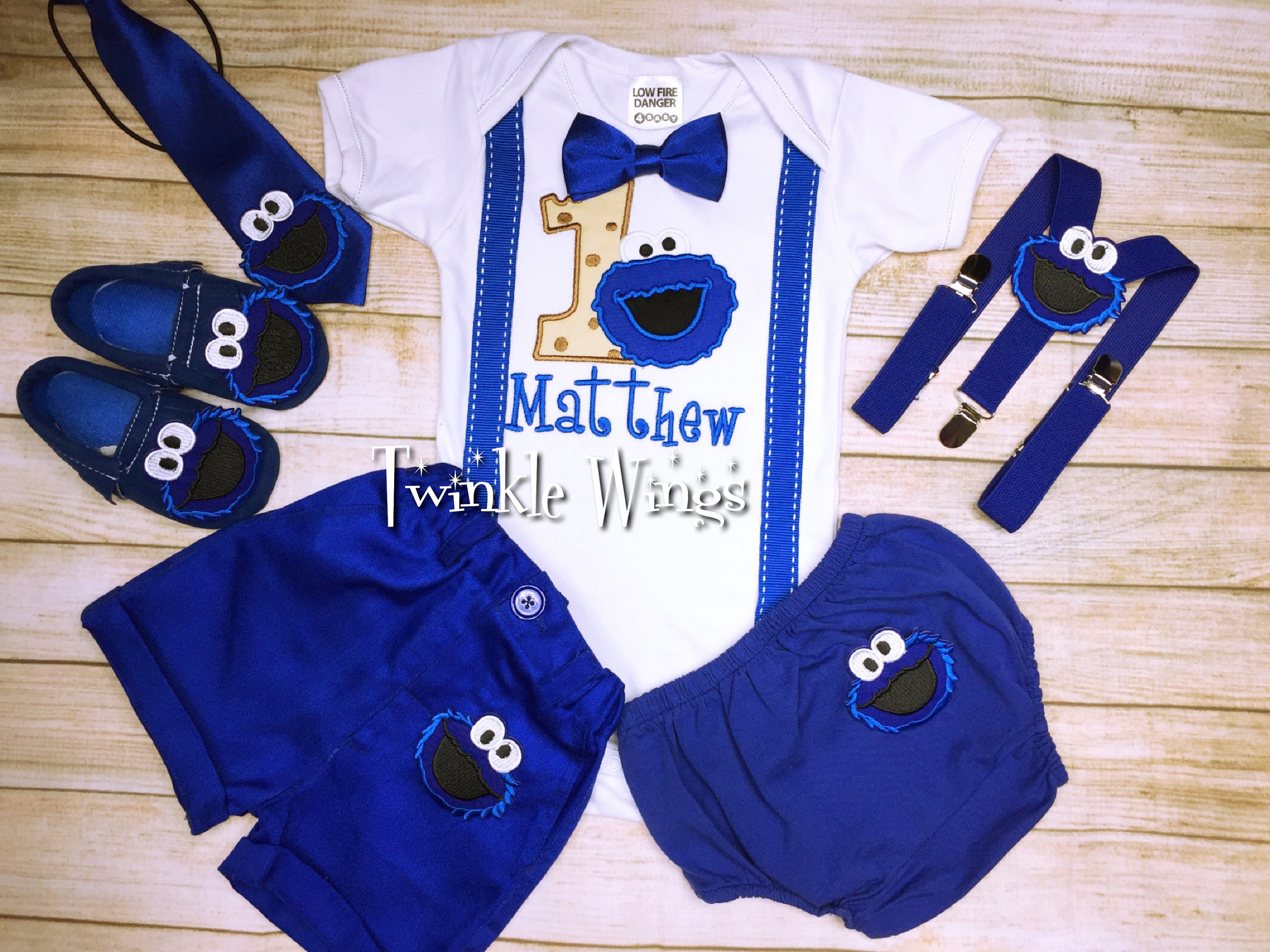3 Pc Set Cookie Monster Birthday Outfit Include Personalised Top