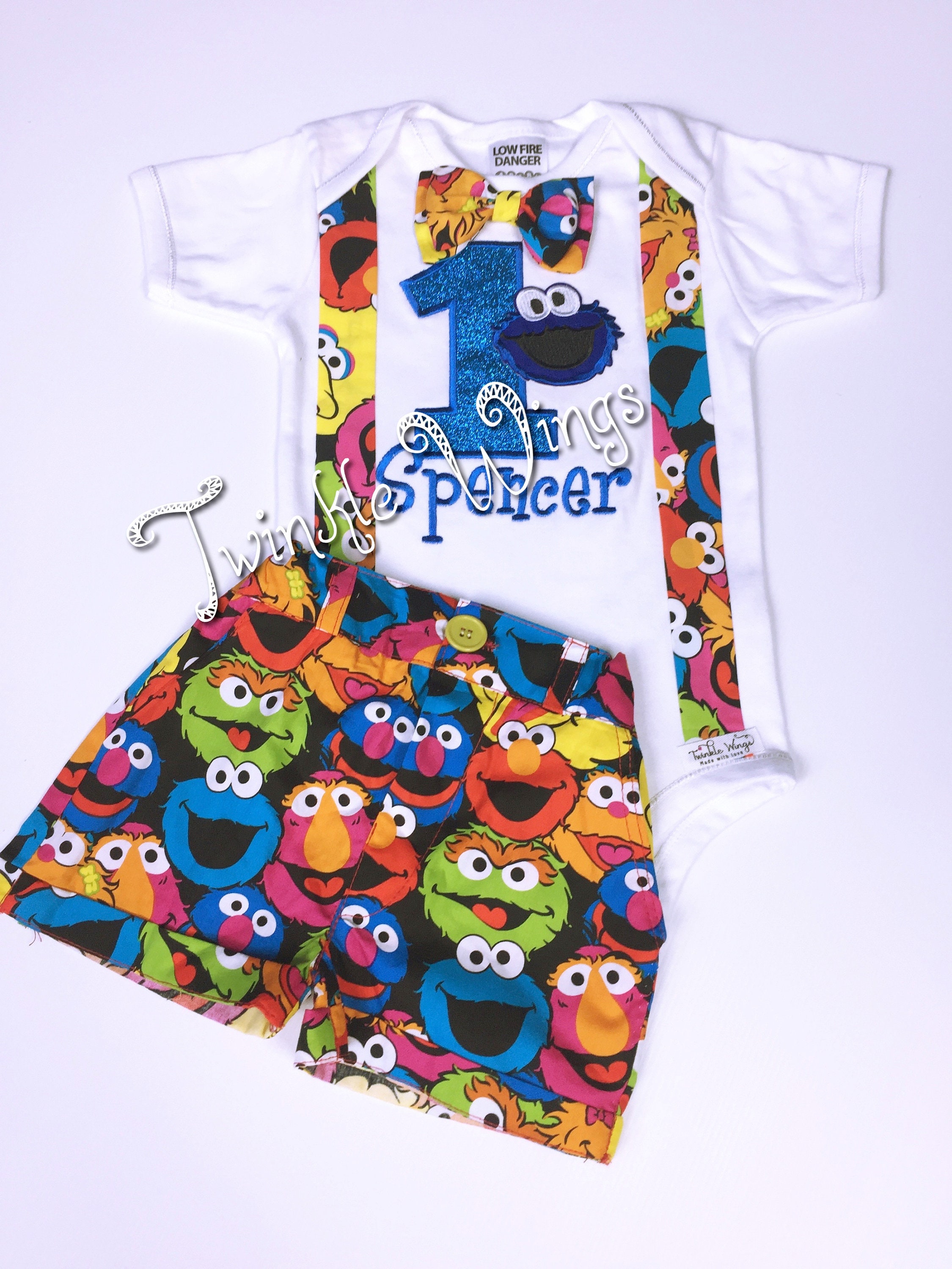 1st Birthday 3 Pc Birthday Outfit Set Inspired Sesame Street Elmo