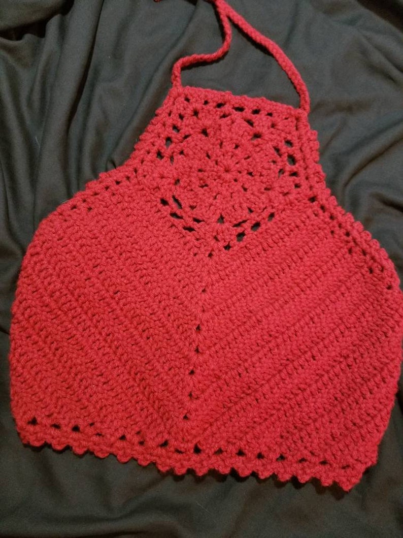 Red Crochet Halter Crop Top