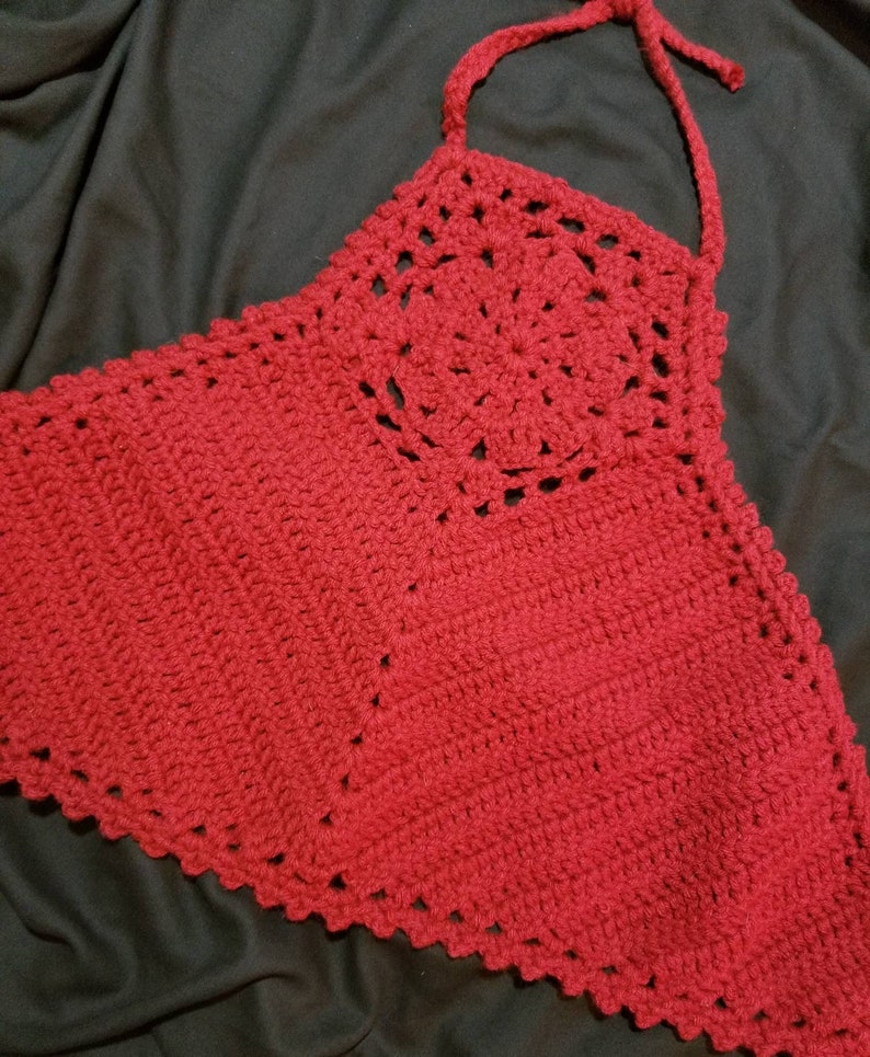 Red Crochet Halter Crop Top