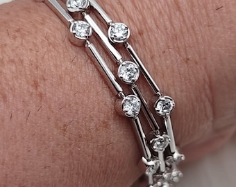 Bracelet Diamonique QVC en argent sterling et zirconiums cubiques, 3 rangs, 8,5
