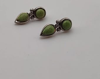 Vintage Mexico 925 Sterling Green Stone Boho Drop Earrings
