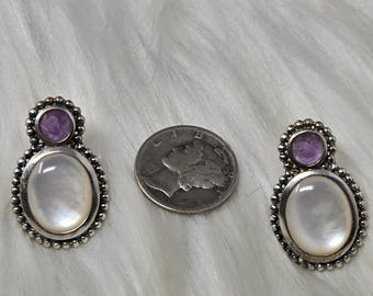 Whitney Kelly Sterling Mother of Pearl Amethyst Earrings 925
