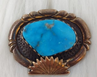 Vintage Turquoise Silver Brooch Pendant Southwestern 20.5g