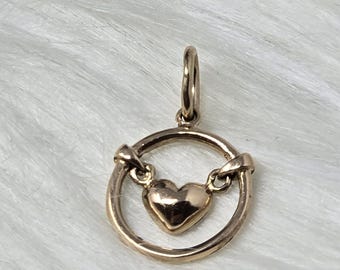 18k Rose Gold Floating Heart Circle Pendant Charm