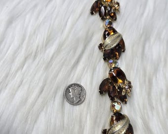 Bracelet vintage Weiss Topaz AB en strass 8" signé
