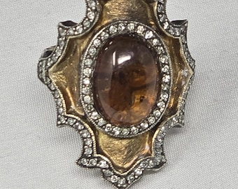 Signed Sevan Biçakçi 24k Gold Silver Diamond Intaglio Ring