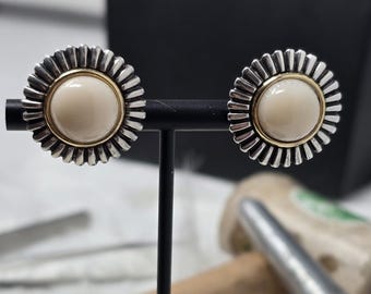925 Sterling 18k Gold Two-Tone Fluted Earrings Natural Coral