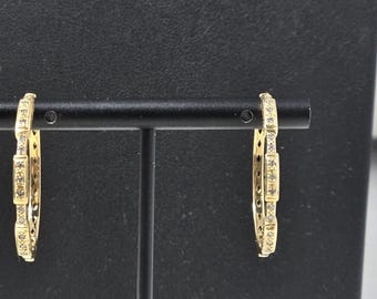 Charriol 18k Yellow Gold Diamond Pave Hoop Earrings 750