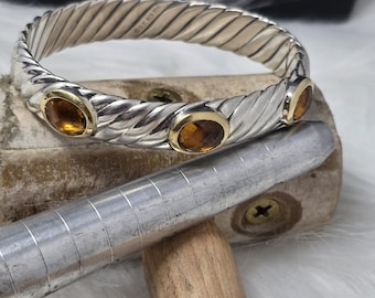 David Yurman 925 18k 750 Gold Citrine 3 Station Cuff M