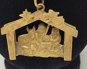 Vintage Jeep Collins Brass Nativity Necklace Retired 22"