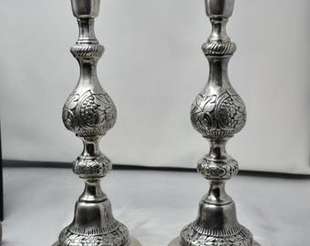 Antique Russian 84 Silver Candlesticks Pair Warsaw
