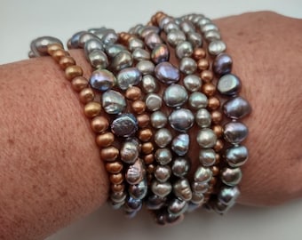 7-Strand Baroque Freshwater Pearl Bracelet Sterling 925