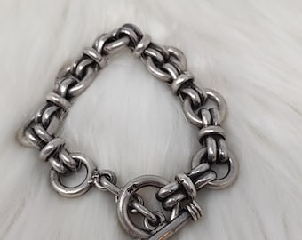 Heavy 925 Sterling Silver Toggle Link Bracelet 8in 60.7g