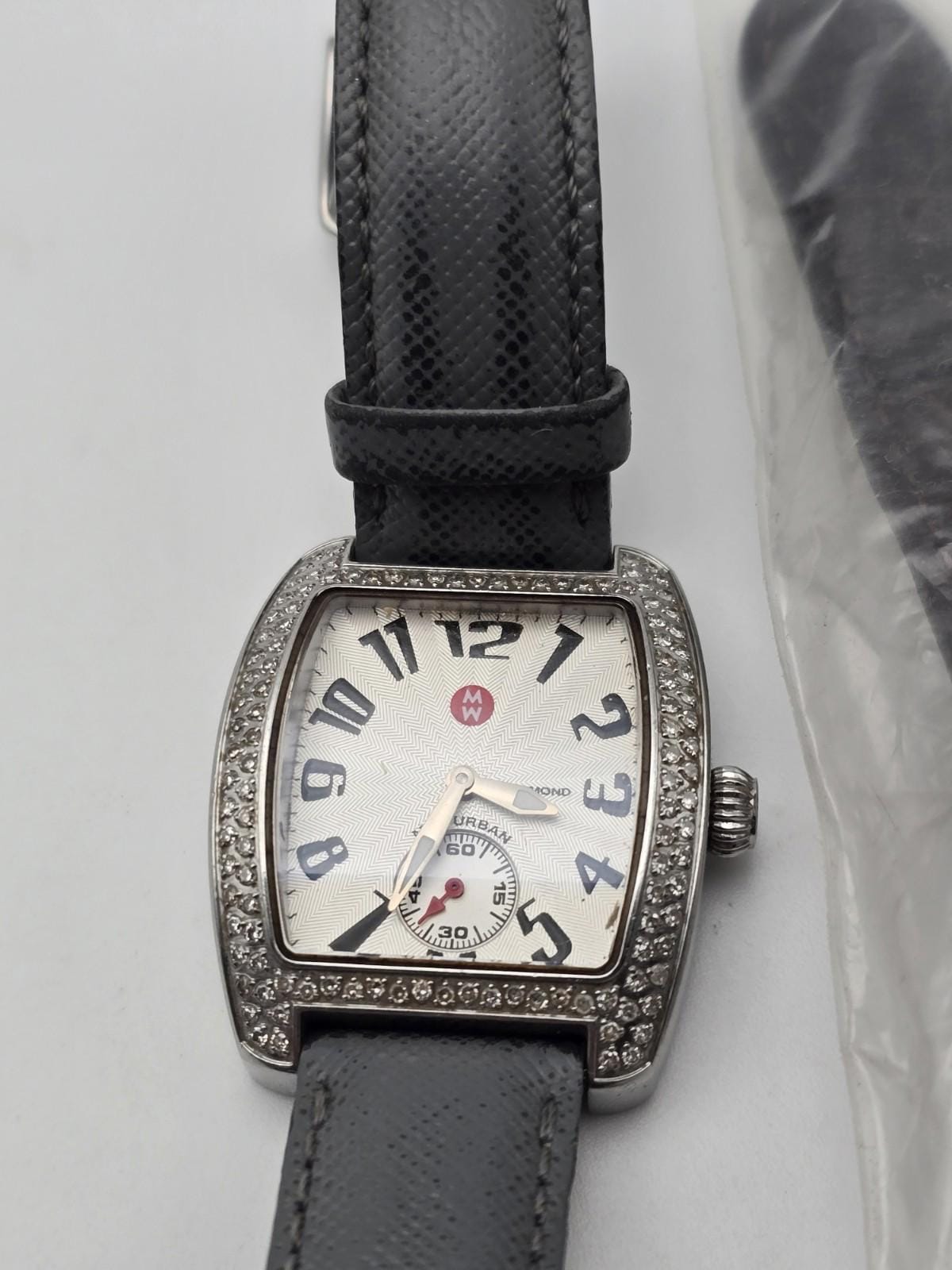 Michele Silver Dial Black Aligator & Leather Strap Sapphire Crystal Accent Watch MICHELE Deco Madison Diamond-Dial Watch, Silver | Neiman Marcus main image 4