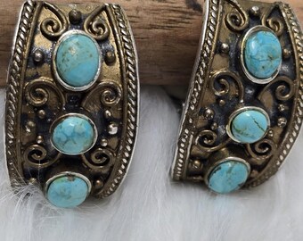 JAI John Hardy 925 Silver Turquoise Filigree Clip Earrings