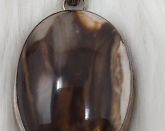 925 Sterling Silver Natural Stone Earth Tone Pendant 27.7g