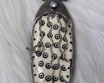 Sajen Sterling Silver Carved Stone Pendant Blue Stone 925
