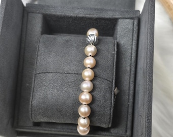 David Yurman Spiritual Beads Pink Pearl Bolo Bracelet 925
