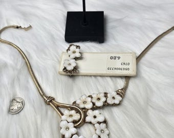 Trifari Signed Earrings Milk Glass Flower Necklace Demi Set