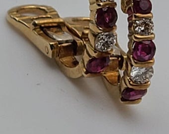 1appx 1.3 ct 18k Vintage Yellow Gold, Ruby, And Vs-Si Diamond Designer Earrings, Unk Hallmark
