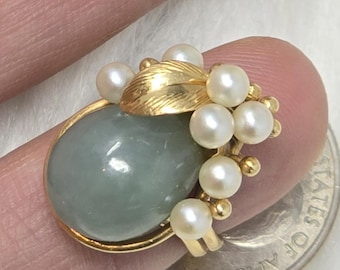 Ming's Hawaii 14k Solid Gold Jade Pear Ring Vintage Sz 4.5