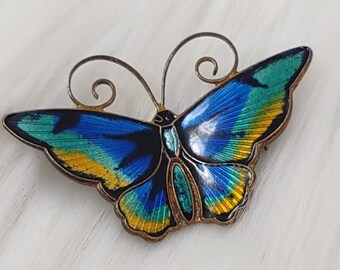 David Andersen Norway Sterling Blue Enamel Butterfly Brooch