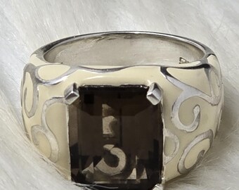 Bague Michelle Albala en argent sterling émaillé quartz fumé, taille 8