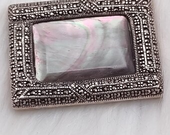 Broche vintage en argent massif et nacre, style Art déco, CFJ