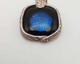 925 Sterling Silver Dichroic Glass Square Pendant 20g