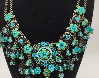 Collier vintage Michael Morrison MX en émail à motif floral