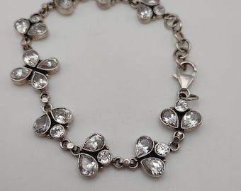 Sterling Silver CZ Cluster Bracelet 8” 925 Pear Cut