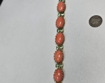 Vintage Hattie Carnegie Coral Cabochon Bracelet Signed