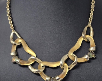 Alexis Bittar Liquid Lucite Link Necklace Gold Abalone