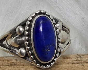 Navajo Sterling Silver Lapis Ring by Derrick Gordon – Size 7