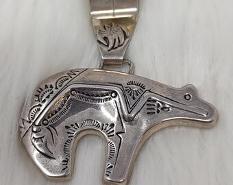 Southwest Sterling Silver Heartline Bear Enhancer Pendant
