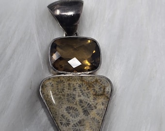 Sajen SJ 925 Silver Fossil Coral Orange Garnet Pendant