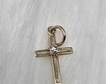 14k Yellow Gold Petite Diamond Accent Cross Pendant Charm