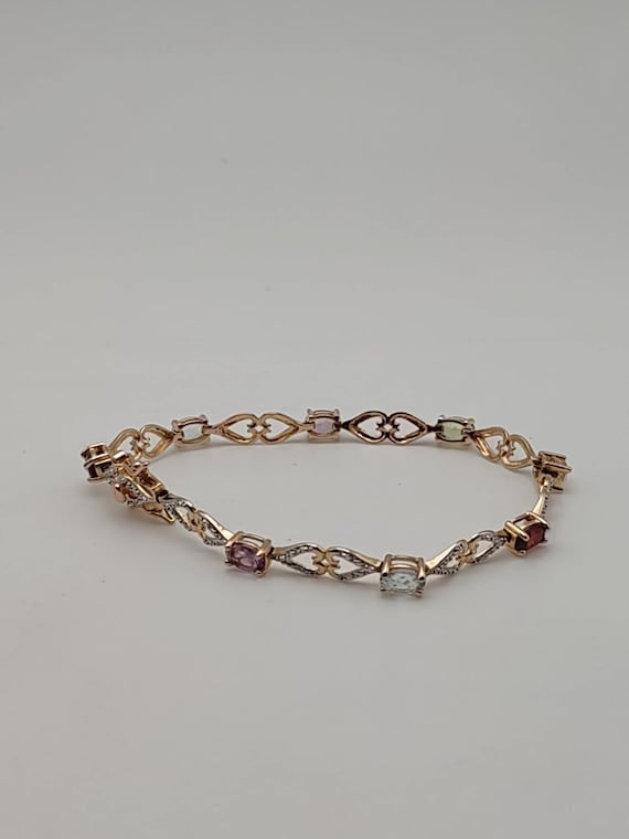 Ross-Simons 925 Silver Multi-Gemstone Heart Link Bracelet 7"