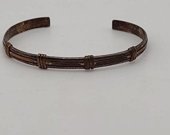 Tri-Metal Sterling Silver Copper Brass Cuff Signed RM 8.2g