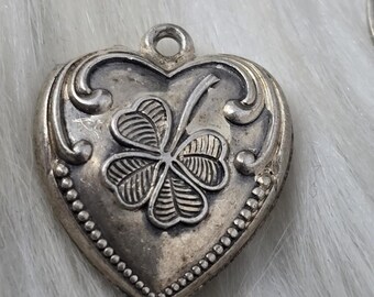 Vintage 1940s Sterling Silver Clover Puffy Heart Charm